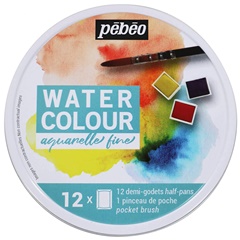 Set di colori ad acquerello Pebeo in una scatola di metallo | 12 pz