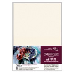 Carta per acquerelli A3 (29,7х42см), 10 fogli, grana fine, 200g/m2, ROSA STUDIO