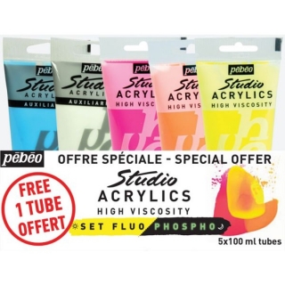 Set di colori acrilici fosfori e fluorescenti Pebeo Studio 5 pezzi