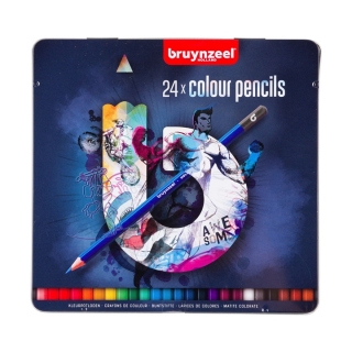 Set di matite colorate in una scatola di metallo bruynzeel - blu - scegli un set