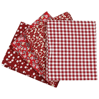 Tessuto patchwork - rosso - 4 pezzi - 45 x 55 cm