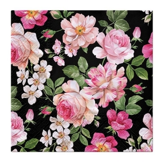 Tovaglioli per DECOUPAGE Roses Glory Black - 1 pezzo 