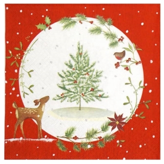 Tovagliolo per decoupage Fawn with Christmas Tree - 1 pz