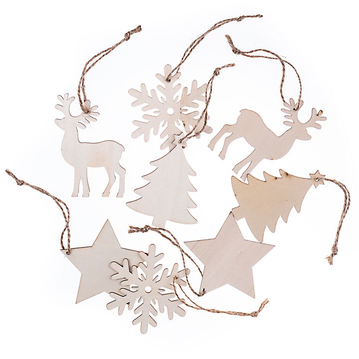 Ornamenti in legno con cordoncino  | 8 pz