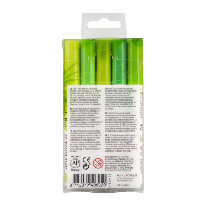 Penne acquerellabili Ecoline Brush Pen Green  | Set di 5 pezzi