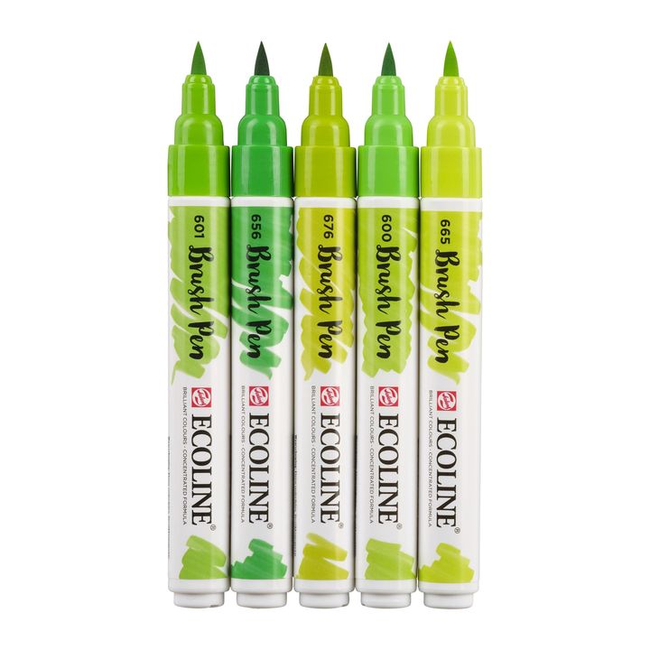Penne acquerellabili Ecoline Brush Pen Green  | Set di 5 pezzi