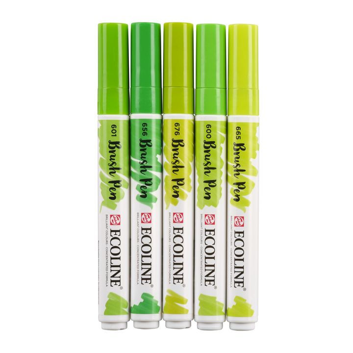 Penne acquerellabili Ecoline Brush Pen Green  | Set di 5 pezzi