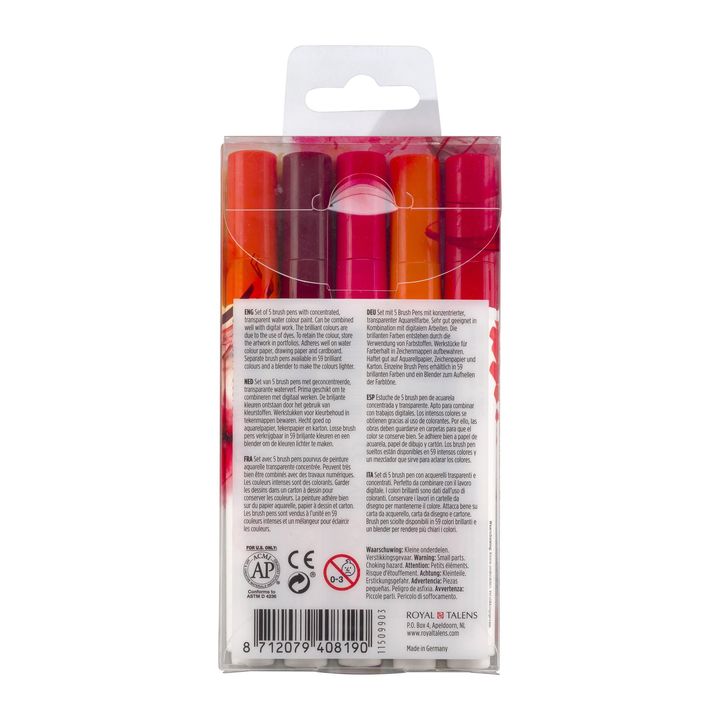 Penne acquerellabili Ecoline Brush Pen Red  | Set di 5 pezzi