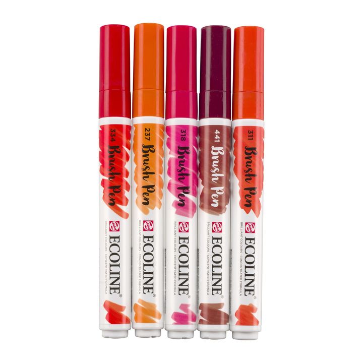 Penne acquerellabili Ecoline Brush Pen Red  | Set di 5 pezzi