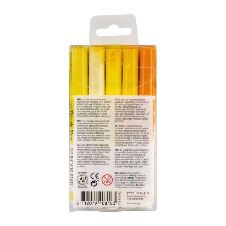 Penne acquerellabili Ecoline Brush Pen Yellow  | Set di 5 pezzi