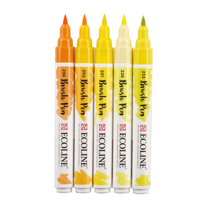 Penne acquerellabili Ecoline Brush Pen Yellow  | Set di 5 pezzi