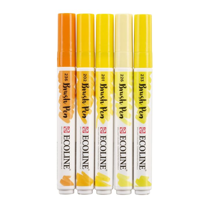Penne acquerellabili Ecoline Brush Pen Yellow  | Set di 5 pezzi