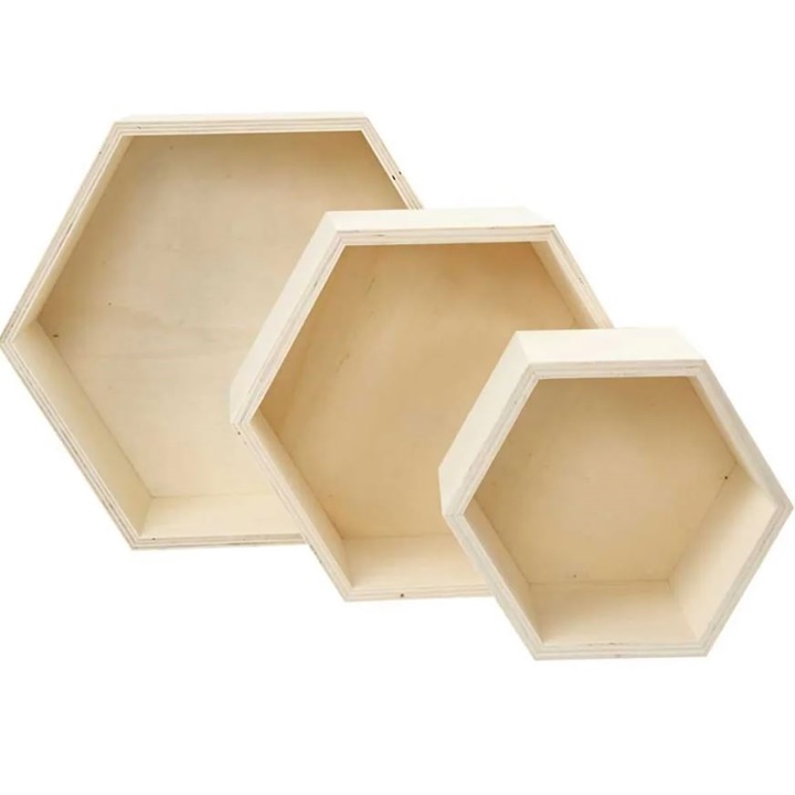 Scatole portaoggetti in legno 3 pezzi - forma esagonale