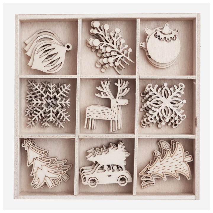 Set degli ornamenti in legno - 45 pezzi