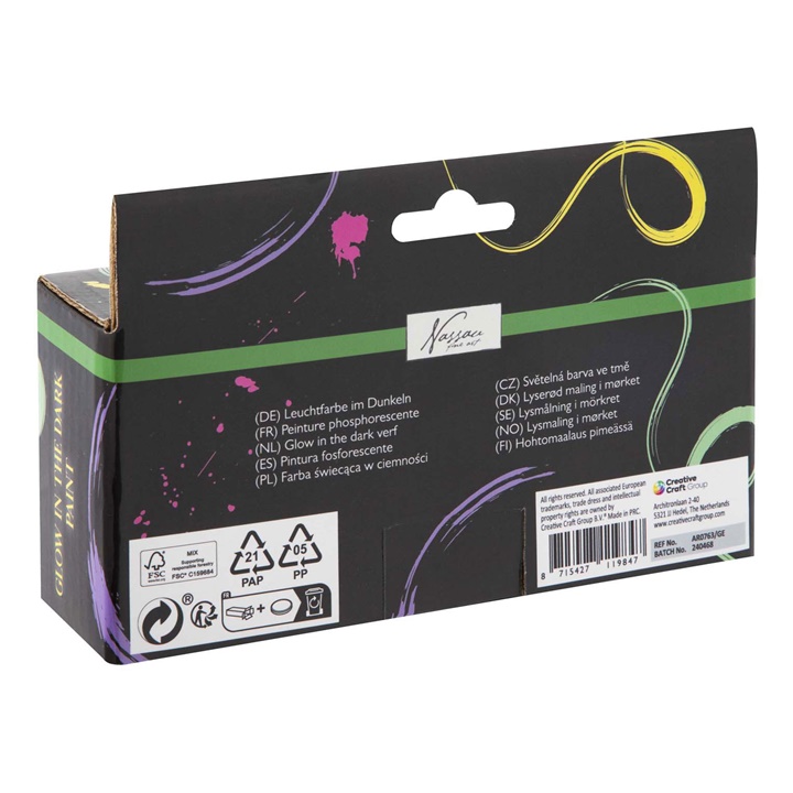 Set di colori acrilici fosforescenti Nassau 4 x 60 ml