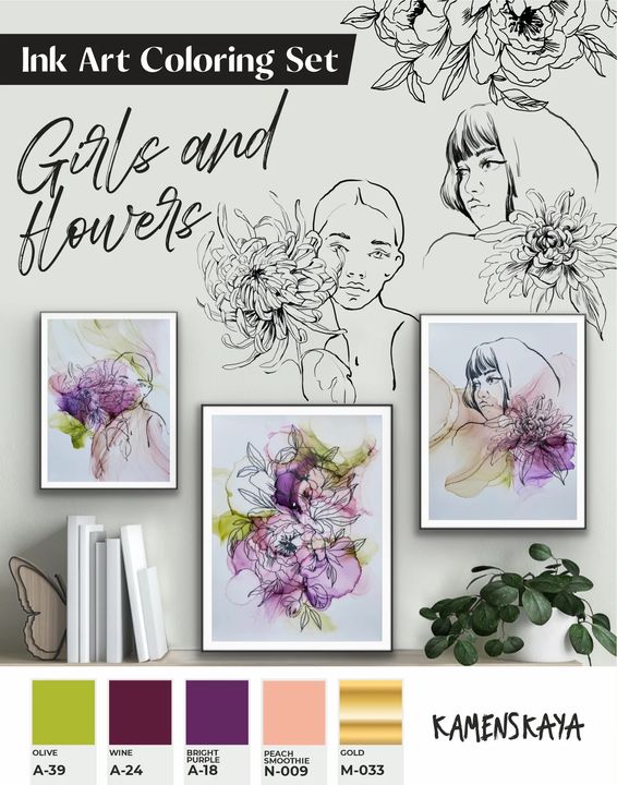 Set di inchiostri KAMENSKAYA 'GIRLS AND FLOWERS'