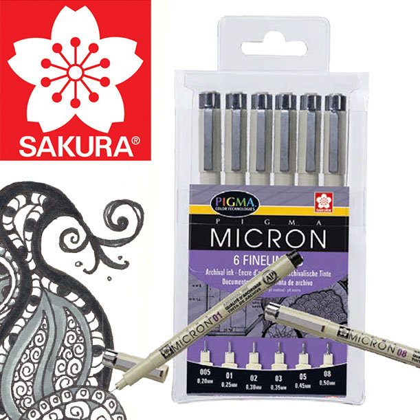 Set di pennarelli per disegno tecnico SAKURA Pigma Micron / 6 pezzi