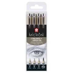 Set di penne tecniche Sakura Pigma Micron 3 fineliners a brush pen | tonalità grigio scuro
