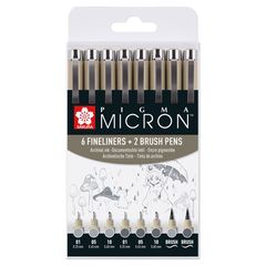 Set di penne tecniche Sakura Pigma Micron tonalità di grigio 8 pz.