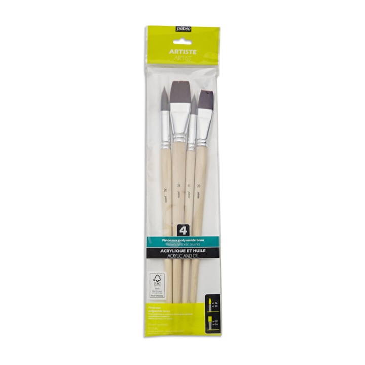 Set di pennelli per colori acrilici e ad olio PEBEO 4 pz.