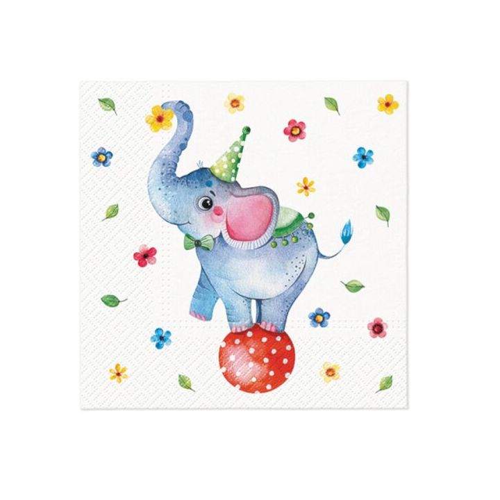 Tovaglioli a decoupage - Circus Elephant  - 1 pezzo Tovaglioli a decoupage - Circus Elephant  - 1 pezzo