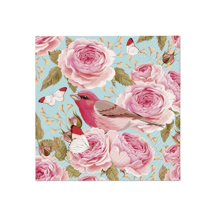 Tovaglioli a decoupage - English Roses Bird  - 1 pezzo Tovaglioli a decoupage - English Roses Bird  - 1 pezzo