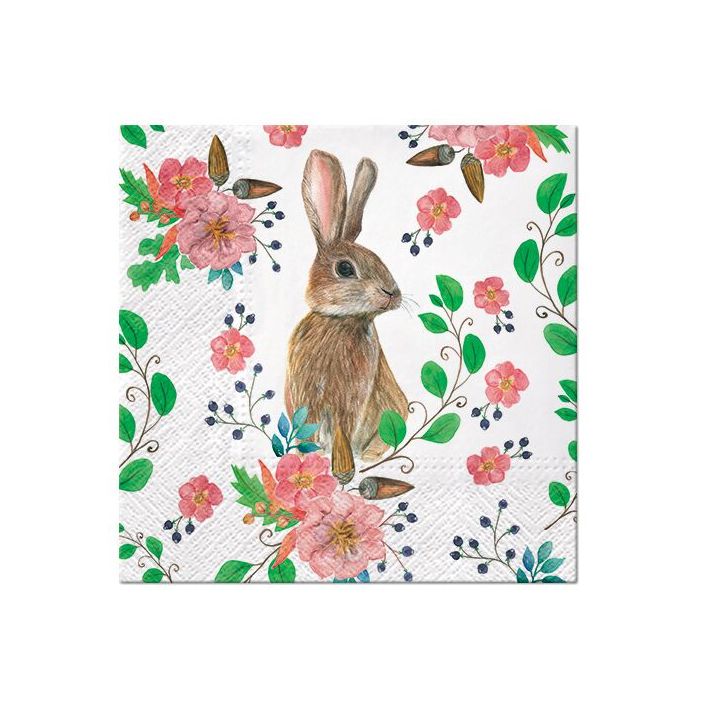 Tovaglioli a decoupage - Rabbit Berries  - 1 pezzo Tovaglioli a decoupage - Rabbit Berries  - 1 pezzo