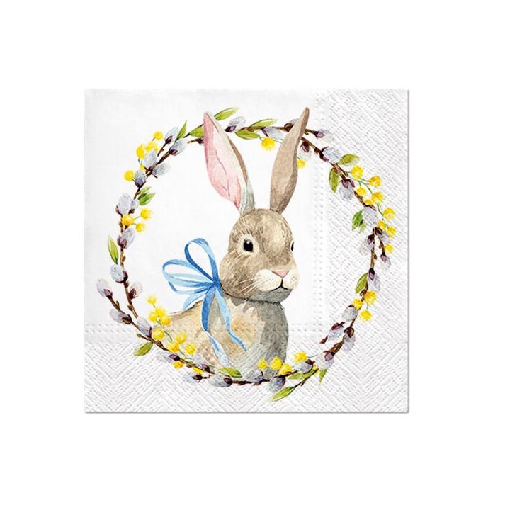 Tovaglioli a decoupage - Rabbit with Catkins  - 1 pezzo Tovaglioli a decoupage - Rabbit with Catkins  - 1 pezzo