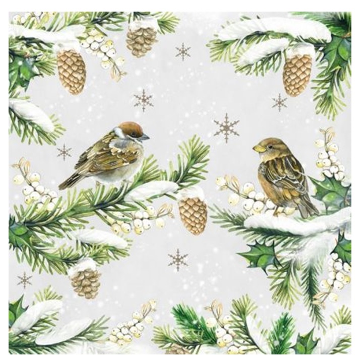 Tovaglioli per DECOUPAGE - Sparrows in Snow- 1 pezzo 